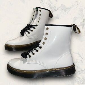 Doc Dr Martens Zavala White Smooth Leather 8 Eye Combat Boots Women’s Size 10